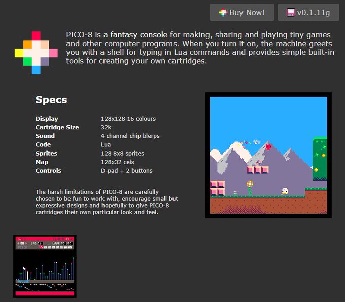 Screenshot de la página de PICO-8